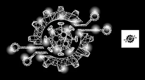 Bright Net Virus Electronics Gear Mesh Icon with Glare Spots Illustrazione stock