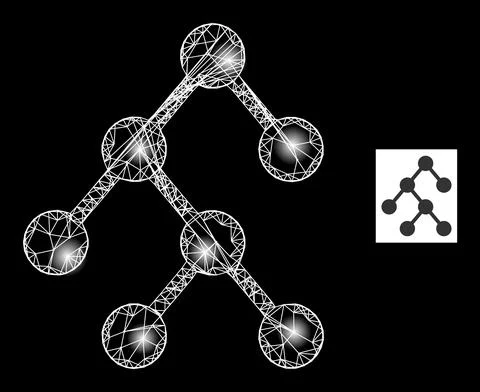 Bright Network Binary Relations Mesh Icon with Sparkles Stock Illustration