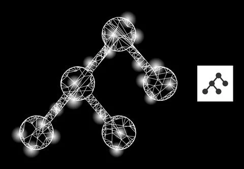Bright Network Binary Structure Mesh Icon with Glare Spots Stock Illustration