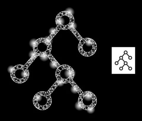 Bright Network Binary Tree Mesh Icon with Light Spots 스톡 일러스트