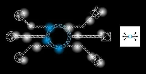 Bright Network Circuit Scheme Icon with Constellation Light Spots Stock Illustration