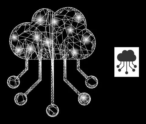 Bright Network Cloud Links Mesh Icon with Sparkles Stock Illustration