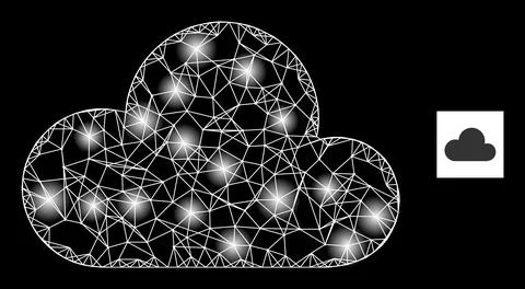 Bright Network Cloud Mesh Icon with Glare Spots Stock Illustration