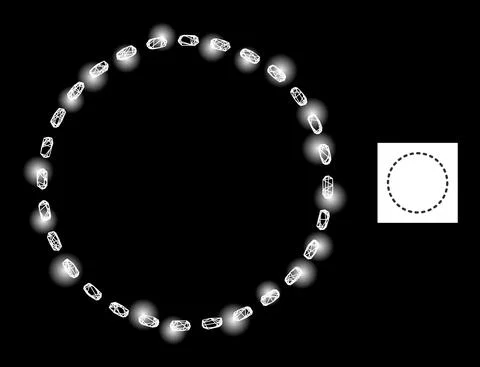 Bright Network Dashed Circle Area Mesh Icon with Glare Spots Stock Illustration