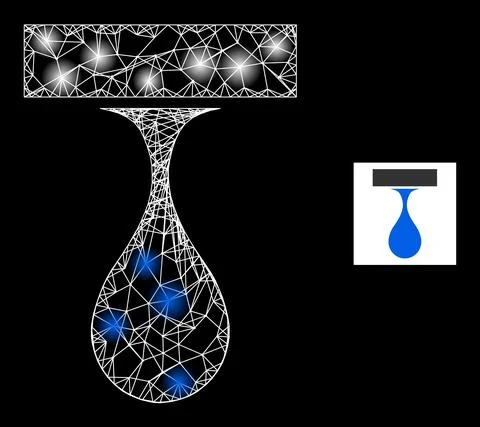 Bright Network Drip Drop Mesh Icon with Constellation Nodes Stock Illustration