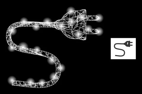 Bright Network Electric Plug Cable Mesh Icon with Glare Spots Illustrazione stock