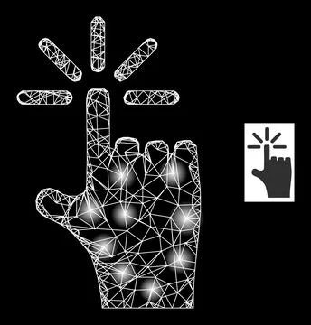 Bright Network Finger Click Mesh Icon with Constellation Nodes Illustrazione stock