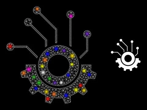 Bright Network Gear Electronics Icon with Glare Color Light Spots Stock Illustration