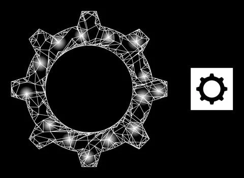 Bright Network Gear Mesh Icon with Constellation Nodes イラスト素材