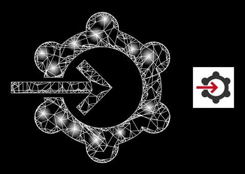 Bright Network Gear Wheel Integration Mesh Icon with Constellation Nodes Illustrazione stock