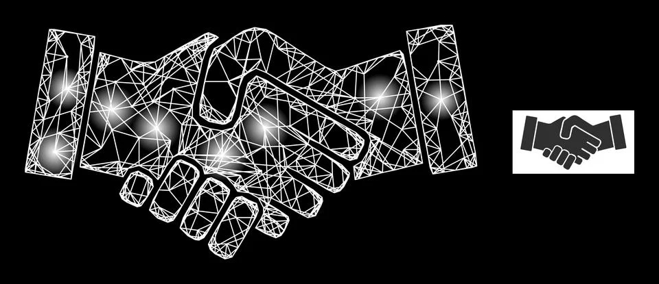 Bright Network Handshake Mesh Icon with Constellation Nodes Illustrazione stock