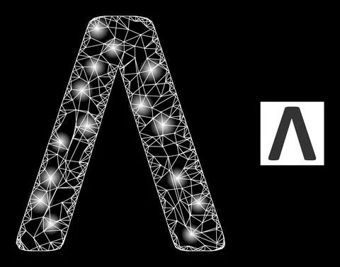Bright Network Lambda Greek Letter Mesh Icon with Glare Dots 库存插图