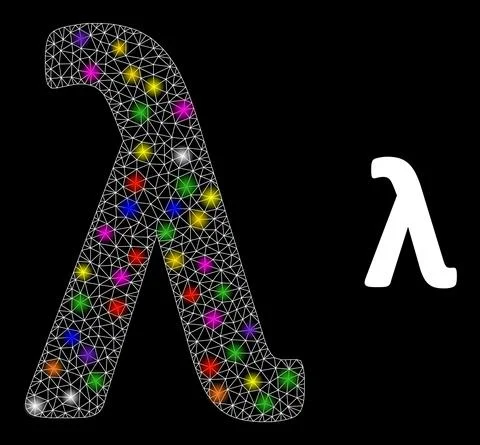 Bright Network Lambda Greek Lowercase Letter Icon with Glare Colored Lightspots Stock Illustration