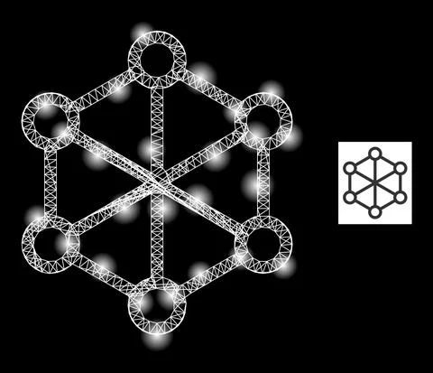 Bright Network Net Nodes Mesh Icon with Sparkles Illustrazione stock