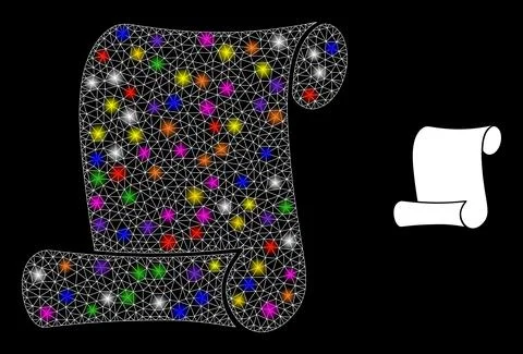 Bright Network Paper Roll Icon with Constellation Colorful Light Spots Stock Illustration