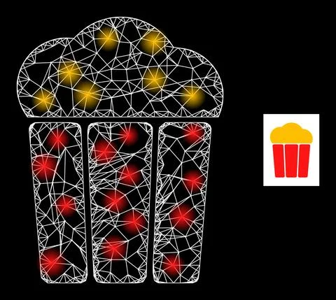 Bright Network Popcorn Bucket Mesh Icon with Constellation Nodes Illustrazione stock