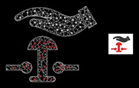 Bright Network Press Alarm Button Mesh Icon with Glare Spots Stock Illustration