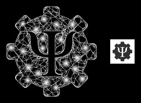Bright Network Psychology Techniques Mesh Icon with Glare Dots Stock Illustration