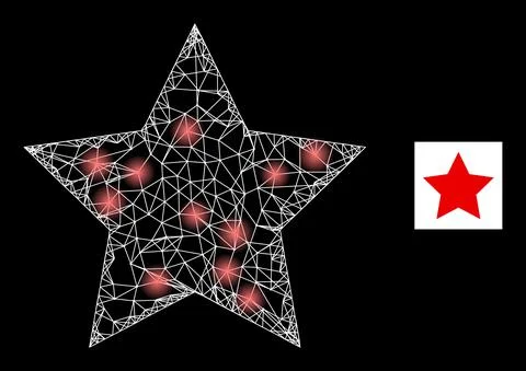 Bright Network Red Star Mesh Icon with Sparkles Stock Illustration