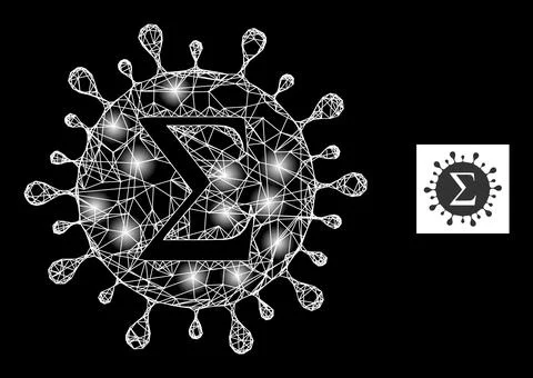 Bright Network Sigma Coronavirus Mesh Icon with Constellation Nodes イラスト素材