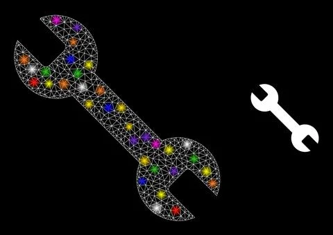 Bright Network Spanner Icon with Glare Colored Lightspots Stock Illustration