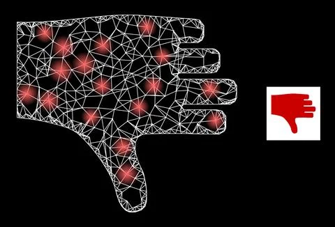 Bright Network Thumb Down Mesh Icon with Glare Spots Illustrazione stock
