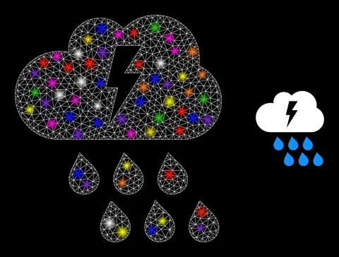 Bright Network Thunderstorm Icon with Constellation Colored Lightspots Stock Illustration