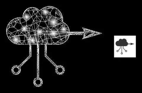 Bright Network VPN Cloud Mesh Icon with Constellation Nodes Illustrazione stock