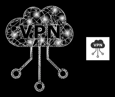 Bright Network VPN Cloud Mesh Icon with Sparkles Stock Illustration