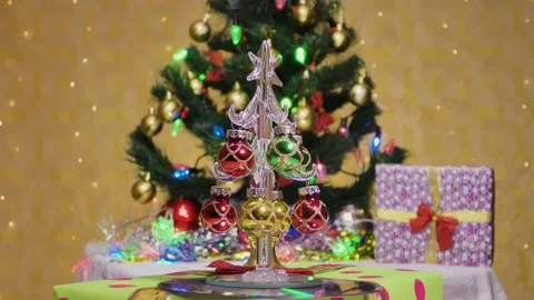 Bright new year card with two fir trees Video stock 144838638