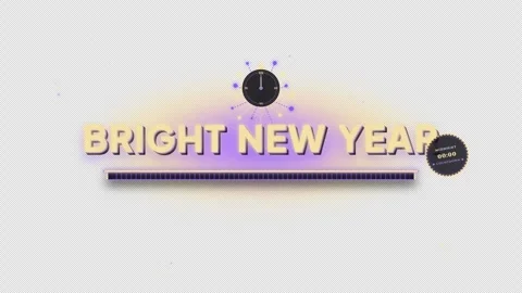Bright new year countdown graphic with clock and festive elements 스톡 동영상 344608594