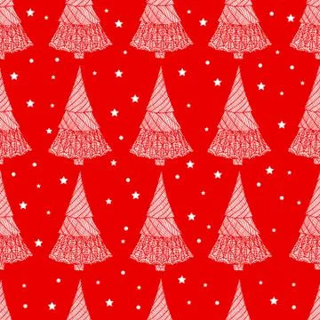 Bright New Year seamless background, Christmas trees and stars Stock Illustration