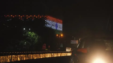 Bright Night Lights and Traffic Headlights on Pitampura NSP Road in Delhi Stock Footage 316895005