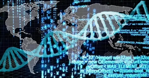 Bright node South America starting motion, teal DNA-helix sliding right, cyan Stock Footage 328657110