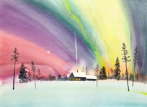 Bright northern lights Stock Illustration