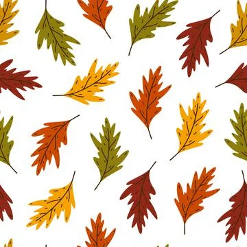Bright oak leaves seamless vector pattern. Hand drawn veined autumn leaf Illustrazione stock