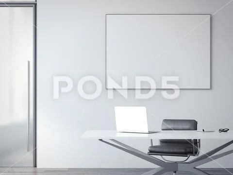 Bright office interior with workplace. 3d rendering Stock-Fotos