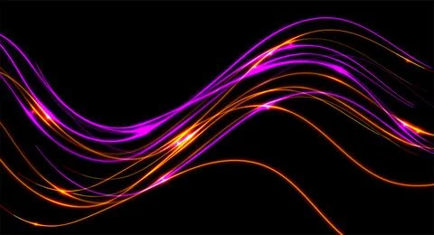 Bright orange and violet neon waves abstract background Stock Illustration
