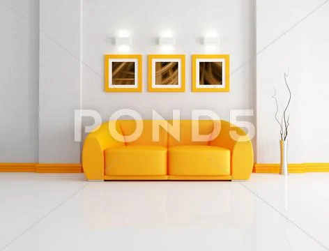 Bright orange and white living room Stock Illustration