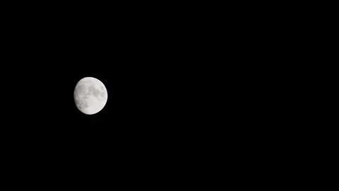 Bright orange and yellow full moon set against dark black sky Stock Footage 142156090