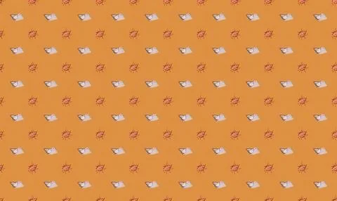 Bright orange background with small white and red rooster pattern Stock Illustration