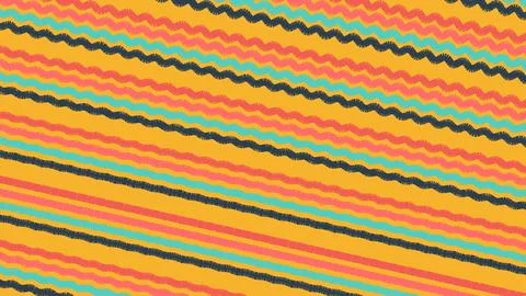 Bright orange canvas with diagonal wavy stripes in black, teal, pink and yell Stockillustratie