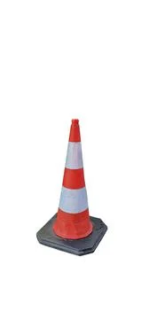 Bright orange construction of traffic cone with reflective stripes. Stock Photos