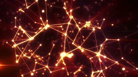 Bright orange digital network with glowing connections radiating across a d.. 스톡 사진