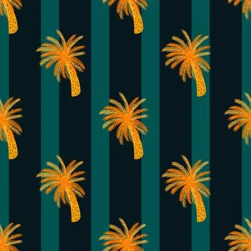Bright orange doodle palm tree seamless pattern in hand drawn style. Striped  Stock Illustration