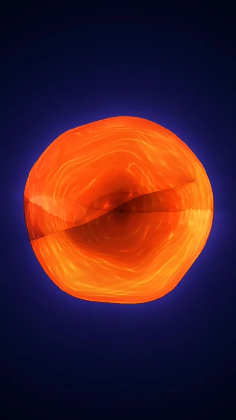 Bright orange energy orb with fluid light patterns, abstract glowing sphere.. Video stock 329133223