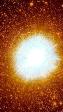 Bright orange explosion with glowing core and flying particles, cosmic supe.. Stock Illustration