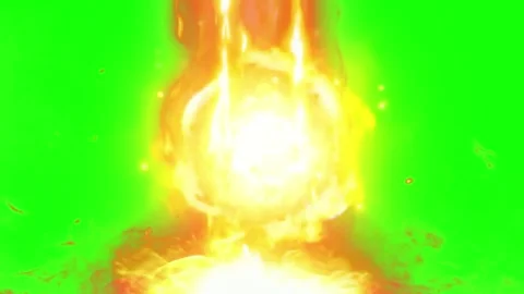 Bright orange fire explosion isolated on a green screen background Stock Footage 345305301