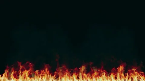 Bright orange fire flames border isolated on a solid black background Stock Footage 344918176