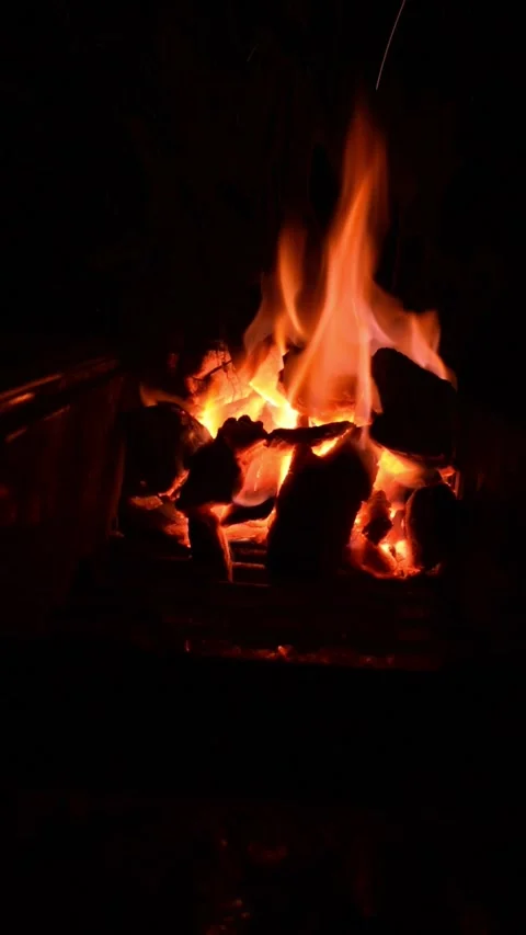 Bright orange fire, HD vertical Stock Footage 303079113